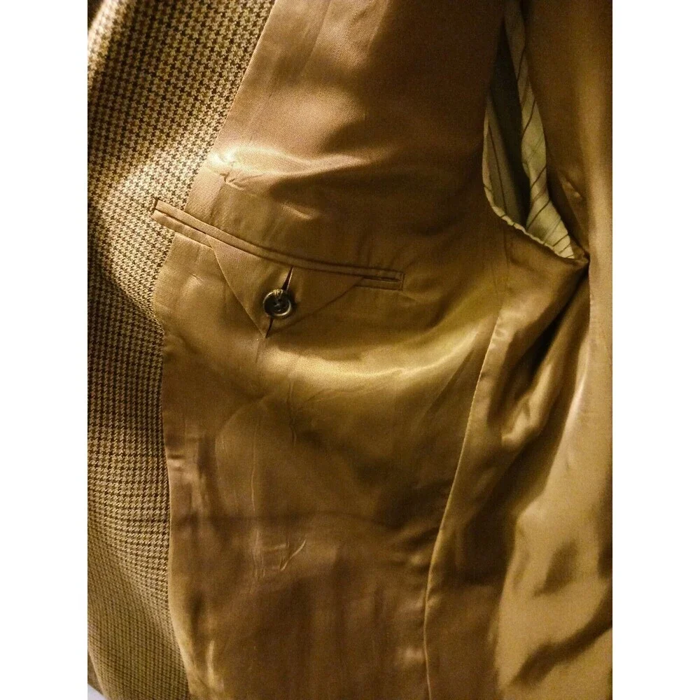 Lauren Ralph Lauren Mens 44L Houndstooth Silk Wool Blazer Suit Jacket Sport Coat